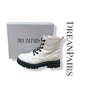 Dream Pairs String 5 Lace Up Ankle Combat Boots Womens Size 8 White Vegan EUC!